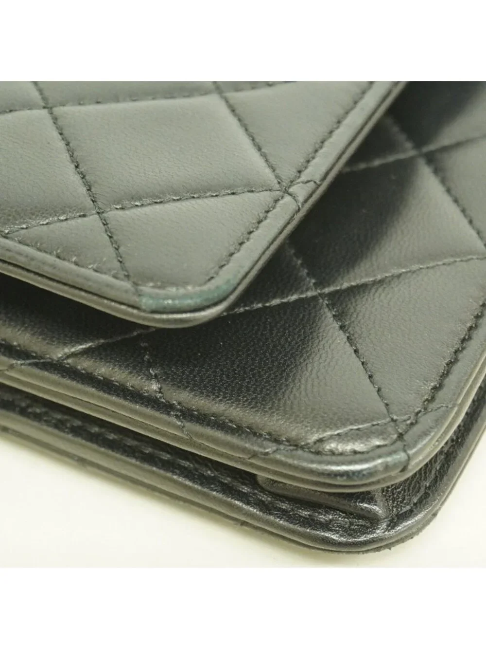Chanel Shoulder Wallet Quilted Lambskin Black Silver